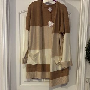 Pink Republic Cream and Tan Cardigan Sweater